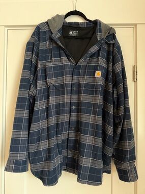 Carhartt Hooded Flannel Shirt Jacket 4XL Relaxed Fit Fleece Lined Plaid Workwear